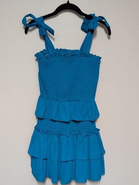 TCEC Bright Blue Smocked Dress with White Stitching